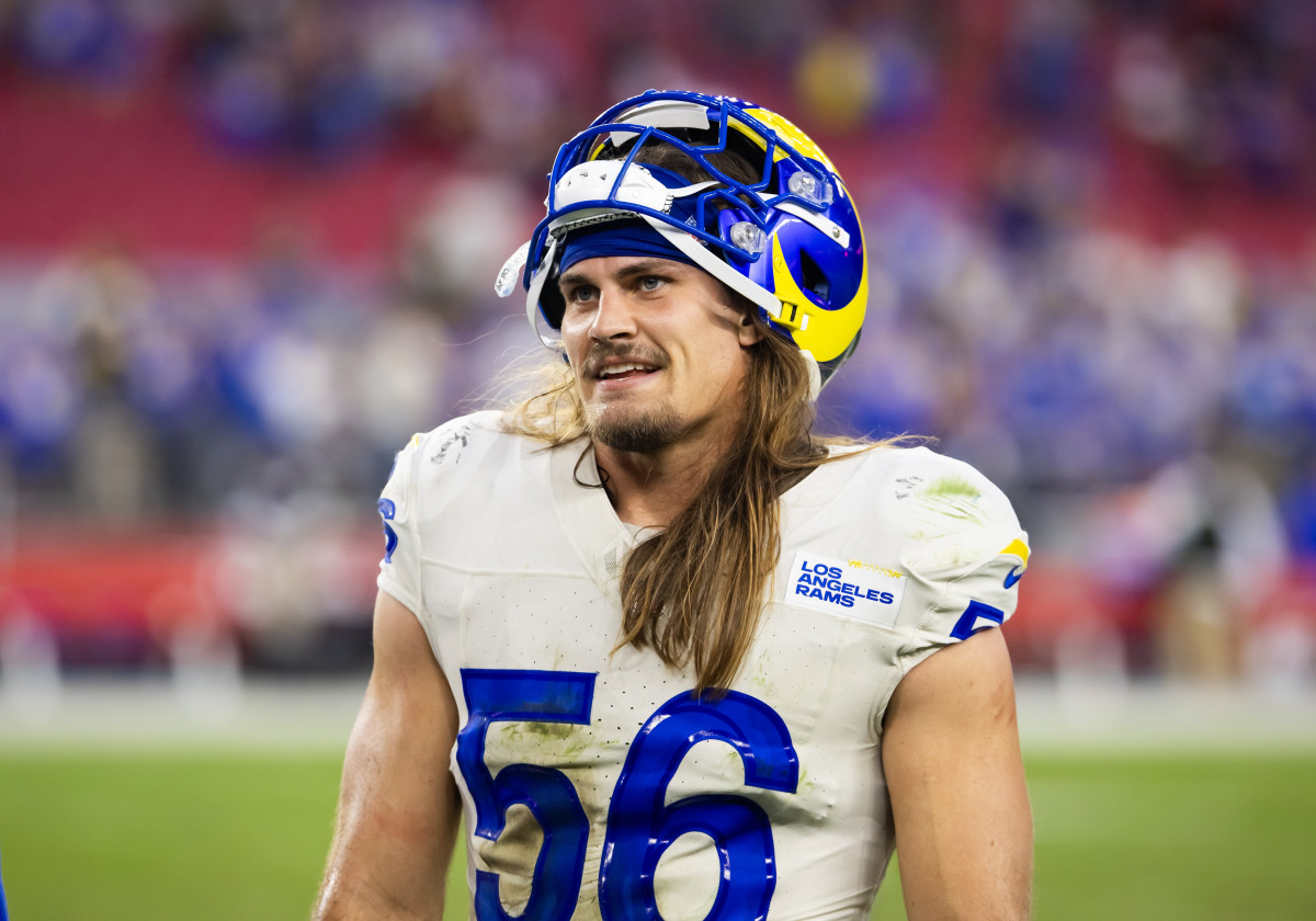 Nov 26, 2023; Glendale, Arizona, USA; Los Angeles Rams linebacker Christian Rozeboom (56) against the Arizona Cardinals at State Farm Stadium.